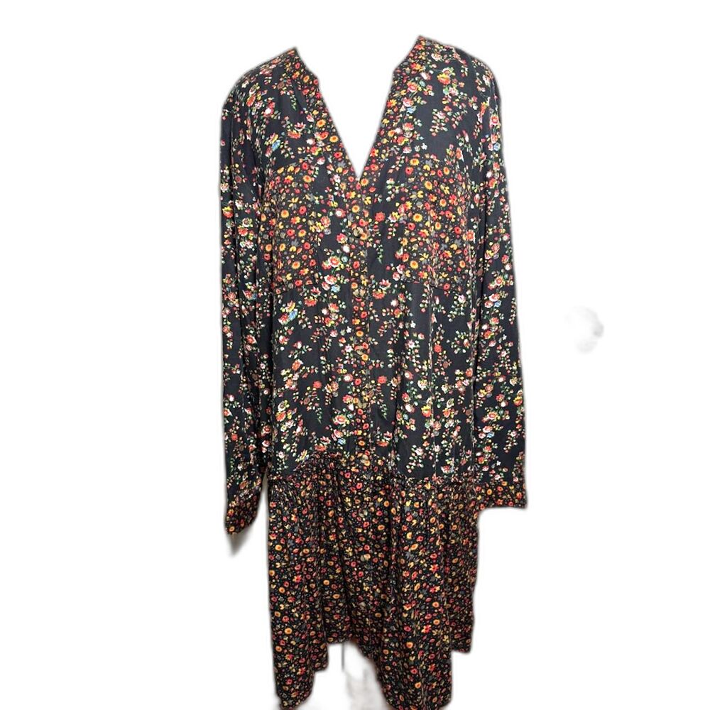 Anthropologie Maeve Marlie Button Front Tunic Dress Black Floral boho sz 12 NWOT - Picture 2 of 4